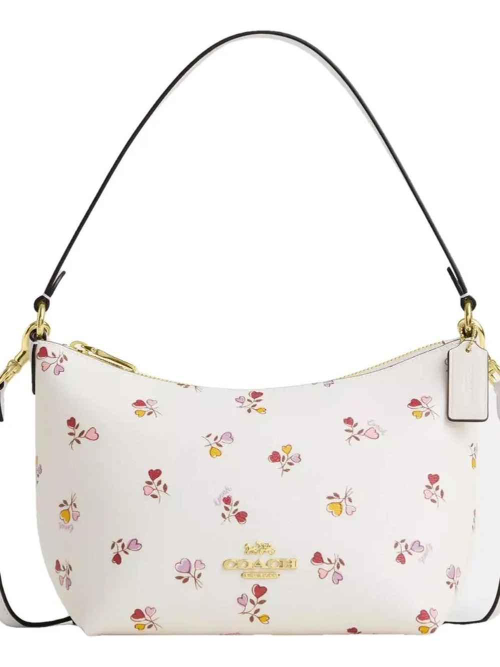 NWT COACH Zip Top Shoulder Bag With Heart Print